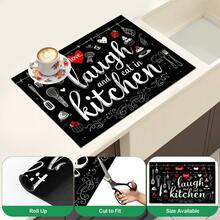 1件裝黑色「Laugh And Eat In Kitchen」字母印花廚房檯面墊，吸水快乾防滑矽藻土排水墊，咖啡機墊與碗盤瀝水墊 - 彩色 - 查看 6
