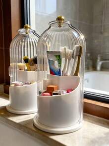 Dust-Proof Rotating Storage Box, Transparent Sliding Lid Design, 360° Free Rotation, Multi-Compartment Large Capacity, Easily Store Toothbrushes, Toothpaste, Makeup Brushes And Other Items, Elegant And Versatile For Various Scenarios - Multicolor - View 5