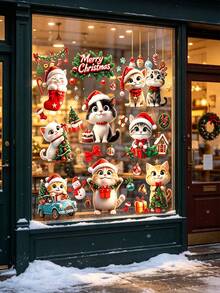 57pcs/9sheets Christmas Window Glass Stickers, Reusable And Detachable Cat Animal Christmas Tree Window Stickers Double-Sided Printing Window Stickers, Windows, Glass Doors, Living Rooms, Home Party Supplies, Holiday Parties, Festival Party And Display Cabinet Decoration - A - View 2