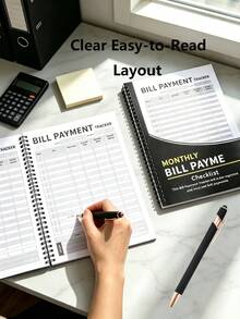 3/1 Spiral Bound Bill Payment Tracker Notebook, Monthly Budget Planner With Expense Payment Records & Savings Overview, Durable Paper English Version Financial Management Book, Suitable For Students, Office Workers, Home Budget Management - Multi-style 2 - View 2