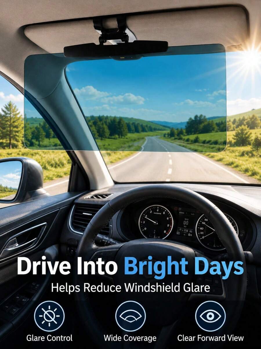 1PC Universal Clip-On Polarized Anti-Glare Car Sun Visor Extender | Car Window Sunshade/Car Sun Visor/Windshield Sunshade | Multi-Functional Protection | Car Sun Visor Extension Design Blocks Glare And UV Rays | Car Window Sunshade And Windshield Sunshade Improve Driving | Acrylic High-Definition Lens With Adjustable Clips For Secure Installation | Essential Car Accessory For Women | Car Accessories | Multi-Functional Upgrade | Suitable For Outdoor Camping Equipment And Portable Camping Supplies - 1pc - View 1