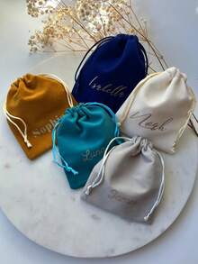 Customized Velvet Storage Bag, Customized Text Jewelry Cosmetic Storage Bag, Drawstring Gift Packaging Bag Velvet Bag, Personalized Name Drawstring Bag, Name Velvet Bag, Customized Drawstring Bag, Coin Purse, Personalized Jewelry Bag, Crystal Bag, Wedding Favor Bag - Multicolor - View 9
