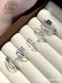 5pcs/Set Cute Cubic Zirconia Rings, Women's Wedding Anniversary Gift (Gift Box Not Included) - 1# - View 5