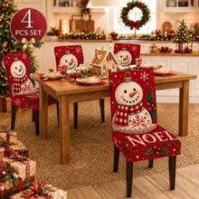 1/2/4/6/8/150pcs Christmas Snowman Print Elastic Chair Covers, Removable, Washable, Easy To Clean, Suitable For All Seasons, Holiday Home Decor, Fits Dining Room, Living Room And Kitchen - Multicolor - View 9