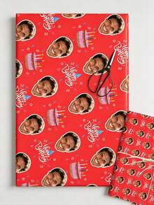 Papel de regalo personalizado Feliz Cumpleaños con tu foto de cara y patrón de pastel de cumpleaños, Rial, personalizable con cualquier foto, fácil de usar, perfecto para - Multicolor - Ver 6