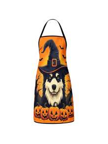 2Pcs Halloween Dog Witch Hat Apron Set, Cute Pumpkin Fall Canine Kitchen Apron, Spooky Autumn Pet Jack O Lantern Bat Cooking Apron, Halloween Chef Apron For Baking Grilling - Multicolor - View 4