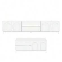 Living Room Set With TV Cabinet + Coffee Table, Furniture Set With Arched Doors, Body Made Of Particle Board + MDF, Furniture With Steel Tube Legs, Storage Combination For Living Room - White - View 1