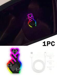 Solar Powered Car Finger Gesture Light, Colorful LED Heart Hand Window Decor Lamp, Suction Cup Auto Rear Window Neon Light, Funny Car Exterior Interior Modification Accessory, Multi‑Color Flashing Car Decoration Light - Multicolor - View 14