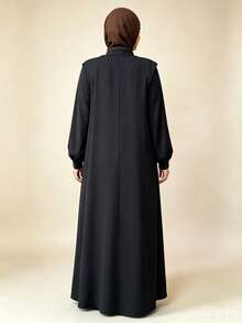 Fashionable Vintage Solid Color Traditional Arabic Loose Long Robe Dress Black Fall - Black - View 4