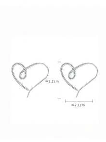 1 Pair S925 Sterling Silver Linear Hollow Heart Earrings For Women, Classic Minimalist Korean Ins Artistic Style, Gentle Elegant Elegant, Unique Sweet Fresh Niche Ear Jewelry, Suitable For Daily Casual Wear Or Party Gathering Gift - Love - View 10