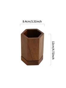 Walnut Rotating Pen Holder And Cup - 360° Rotating Base, Walnut Desktop Organizer, Polished Finish, Dual-Purpose Pencil And Makeup Brush Storage, Suitable For Office, School, Home, Minimalist Vintage Desktop Accessory - Multicolor - View 2
