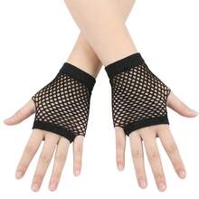 1 Pair Women Short Fishnet Fingerless Mesh Gloves, Gothic Punk Stretch Arm Warmers, Breathable Sun Protection Gloves For Nightclub Party Costume - Multicolor - View 8