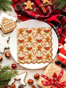20pcs/1pc Christmas Themed Napkins, Printed With Gingerbread Man, Candy Cane And Snowflake Patterns, Wavy Edge Design, Suitable For Christmas Party Table Setting, Winter Themed Party, Christmas Dinner, Birthday Party And More - One Size Fits All - View 4