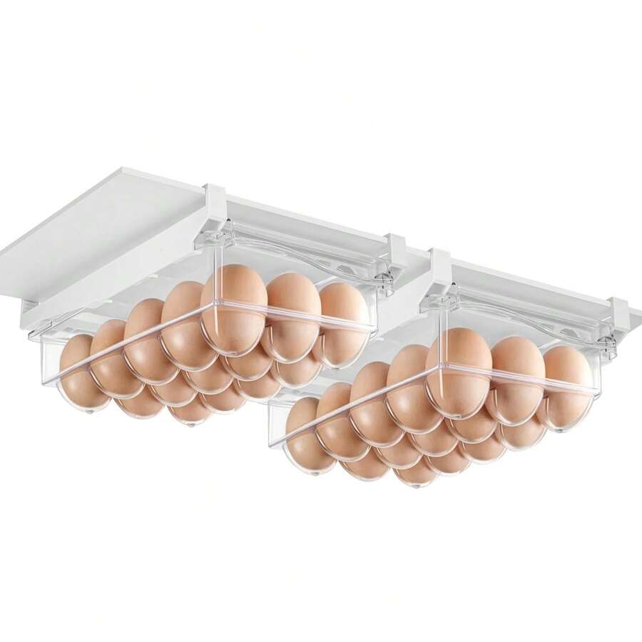 Set Of 2 Double Layer Fridge Egg Drawers – Pull-Out Clear Plastic Organizer With Handle For Eggs, Fruit, Vegetables & Meat Storage - Clear - View 1