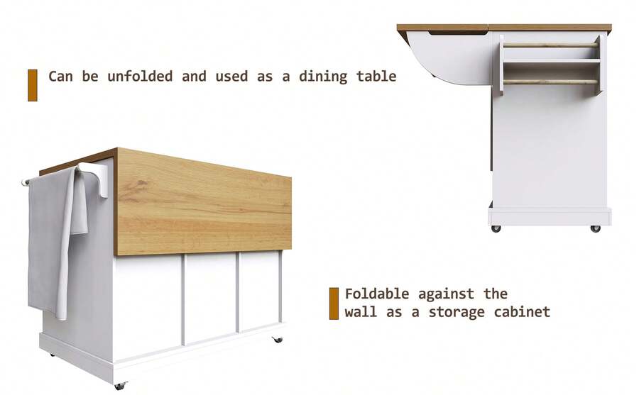 Ilot de cuisine mobile, rangement metal, blanc - Blanc - Voir 1