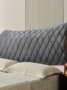 1 Piece Of Diamond-Shaped Heart Full-Wrap Ultra-Soft And Smooth Quilted Headboard Cover. Thick Milk Velvet Plain-Colored Back Cover For Dust Protection. Comfortable To Lean On. Elastic Pull On The Back. Room Headboard Decoration. - Dark Grey - View 6