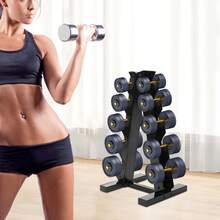 Soporte para mancuernas en forma de A de 5 niveles, acero recubierto negro, capacidad máx. 100 kg, independiente para 5 pares de mancuernas, gimnasio en casa - Negro - Ver 4