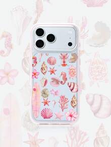 1pc Pink Frame Transparent Minimalist Lens Protection Anti-Drop Anti-Collision Underwater Shell Seahorse Coral Pattern Phone Case Personalized Compatible With IPhone 16 Pro Max 17/16/15/14/13/12/11 Protective Case Air Compatible With Samsung Series - Multicolor - View 1