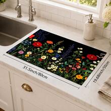 1pc Black Background Colorful Wildflower Print Diatomaceous Earth Kitchen Drain Mat, Absorbent Quick-Drying Non-Slip Coffee Machine Mat, Suitable For Kitchen Countertop, Dining Table And Coffee Corner Decoration - Multicolor - View 10