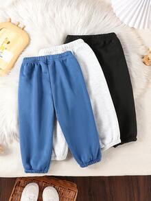Bhchntiy 3pcs Baby Boy Autumn/Winter New Letter Patch Casual Fashion Solid Color Sweatpants - Multicolor - View 2