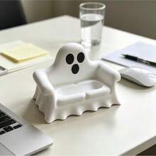 1 Peça Bandeja de Armazenamento em Formato de Sofá de Fantasma de Halloween, Design Criativo e Fofo de Rosto de Fantasma, Textura Branca Fosca, Pode Armazenar Anéis, Brincos, Elásticos de Cabelo e Outros Pequenos Acessórios, Decoração de Mesa com Atmosfera de Halloween, Decoração Macia Criativa para Penteadeira e Escrivaninha - Multicolorido - Visão 7