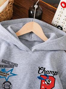 Young Boy Letter Print Warm Sweatshirt - Grey - View 3