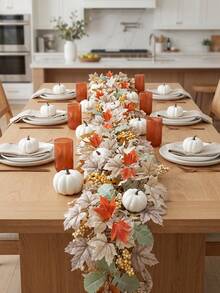 1pc- Beige Fall Maple Leaves Garland, Artificial Maple Leaf Autumn Garland Hanging Fall Vines Fall Decor, Halloween Artificial Plants, Artificial Maple Leaves, Outdoor Artificial Flowers, White Holiday Hanging Wreath, Seasonal Maple Leaf Vine Decoration, Living Room, Office, Table, Halloween Decoration Room Decoration, Thanksgiving Decoration Party Fireplace Dinner Decoration, Wedding, Home Decor, Table Decor, Front Door Decor, Indoor And Outdoor Decoration - Multicolor - View 7