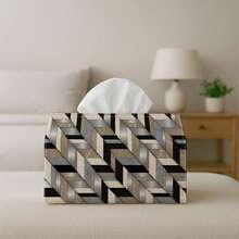1pc Modern Geometric Metal Texture Tissue Box Cover, Striped Gray Silver Black Structural Design, High Quality, Durable, Lightweight, Foldable Storage, Suitable For Living Room And Dining Room Decor, Kitchen, Bathroom, Bedroom, Bathroom Accessories | Toilet Paper Storage - Multicolor - View 6