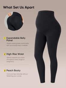 1pc Maternity Solid Color High Waist Slim Fit Long Pants All Season - Black - View 6