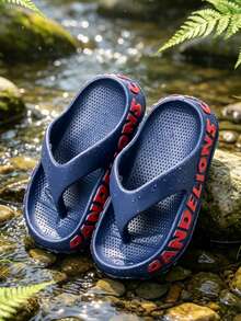 HAHABOBO Kids One-Piece Molded EVA Flip Flops, 3D Side Letter Decor Platform Thong Sandals For Summer Beach Camping Daily Wear - Navy Blue - View 6