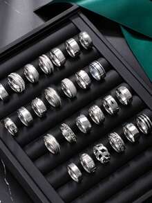 5/8/10/20pcs Men's Titanium Steel Stainless Steel Ring Set, Multiple Styles Casual Minimalist Cool Finger Rings, Unisex Stackable, Random Shipment - Silver - View 5