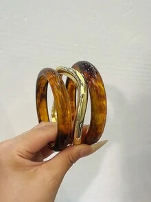 3件組時尚復古粗款多色不對稱壓克力手環套組，適合女性日常配戴，送給朋友與家人的禮物 - 彩色 - 查看 1