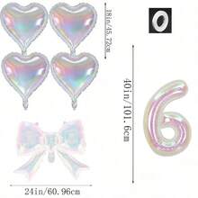 kumozawa 6pcs Iridescent Transparent Number, Bow And Heart Balloons - Includes 40" Iridescent Transparent Number, 24" Iridescent Transparent Bow, 18" Iridescent Transparent Heart Balloons. Suitable For Baptism - View 17