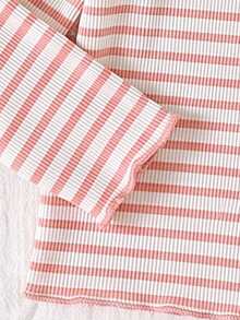 3pcs/Set Baby Girl Autumn Basic Long Sleeve Knit Crew Neck T-Shirt, Versatile Casual Apricot Pink Striped Colorblock Tops, Soft Comfortable Spring Warm Color Clothing - Multicolor - View 6
