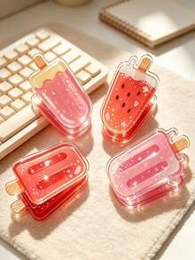 16/12/8/4/1pc Ice Cream Strawberry Watermelon Shaped Multifunctional Acrylic Clips, Summer Ice Cream Popsicle Shaped Storage Clips, Photo Clips, Colorful Folder Clips, Creative Ledger Folder Clips, Sealing Clips, Memo Clips, Diary Decoration Gifts - Multicolor - View 2