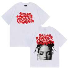 Casual 100% Cotton Unisex Oversized Short Sleeve Summer T-Shirt With Vintage Music Tour Graphic For Streetwear, Hip Hop Style Tee - White - View 1