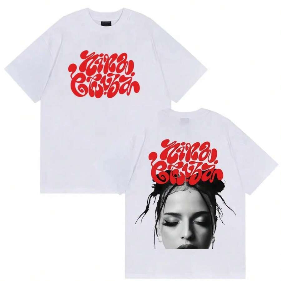 Casual 100% Cotton Unisex Oversized Short Sleeve Summer T-Shirt With Vintage Music Tour Graphic For Streetwear, Hip Hop Style Tee - White - View 1