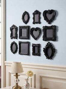 1pc Customized Black European Style 3D Floral Pattern Decorative Frame, Hand-Painted Resin Material DIY Wall Decor Hanging Ornament, Photo Frame, Enhances Home Atmosphere, Suitable For Home, Gathering, Party, Holiday As Wall Decoration And Photo Prop - Multicolor - View 3