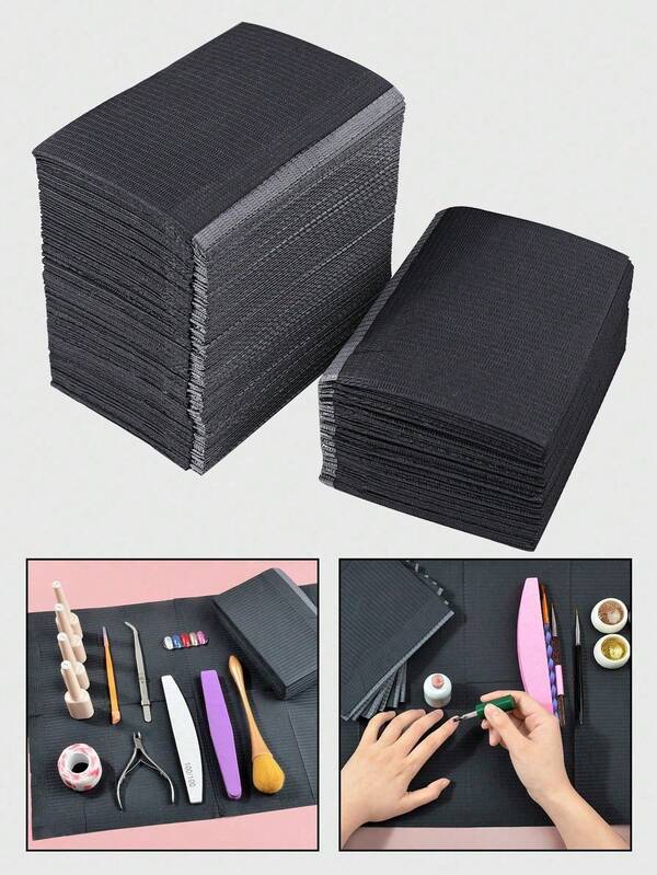 50pcs Disposable Nail Table Mats, 13" X 17" 3-Layer Waterproof Towels, For Nail Salon, Tattoo Table Cover, Nail Supplies (Black)