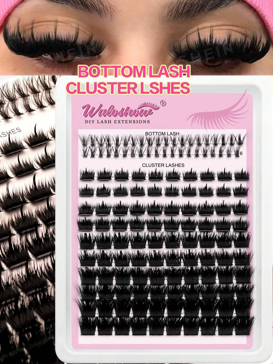 Waloshow 140pcs 2-In-1 False Eyelash Clusters, Dense Single Cluster DIY Pointed Eyelash Extensions, Lower Eyelash Clusters, Dense Single Cluster DIY Pointed Eyelash Extensions, Cartoon Cluster Eyelash Extensions, Mink Fur Strip Dense Eyelashes, Pointed Eyelashes - D - View 1
