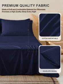1pc/2pcs Soft Blue Pillowcase, Pillowcase, Bedding, Room Decor, Multi-Size Pillowcase, Envelope Closure, Wrinkle-Resistant, Breathable, Fade-Resistant, Stain-Resistant, Suitable For Bedroom, Sofa, Living Room, Pillow Insert Not Included, Back To School - Navy Blue - View 5
