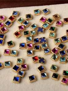 30pcs Fall, Autumn, Fall Nails New 3MM/4MM Bezel Resin Rhinestone Square Round Resin Rhinestone Rivet Nail Art Decorations Accessories, Exquisite And Versatile Nail Decor, Same As Nail Salon - Multicolor - View 5