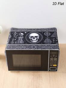 1件 2D平面萬聖節骷髏與烏鴉微波爐防塵罩,85*35cm,75gsm聚酯纖維復古印花烤箱防塵罩,哥德風女巫廚房裝飾 - 萬聖神秘骷髏款 - 查看 5