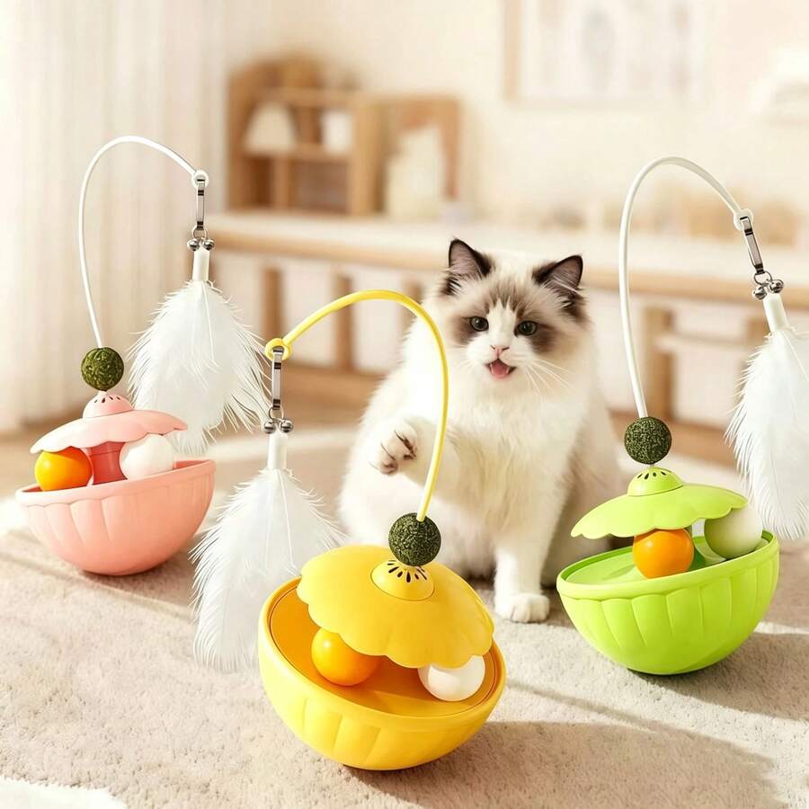 3-In-1 Rolling Ball Cat Toy With Feather Teaser, Bell, Catnip Ball And Rolling Ball, Self-Entertainment Toy, Durable Chew Toy For Kittens And Adult Cats - View 1