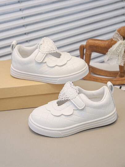 Cute Minimalist Casual Sports Shoes For Toddlers And Young Children - Spring/Autumn New Girls' Skate Shoes, Training-Running Shoes, Hook And Loop Closure, Soft Upper, Lightweight Sole, Fashionable Daily And School Shoes For Kids