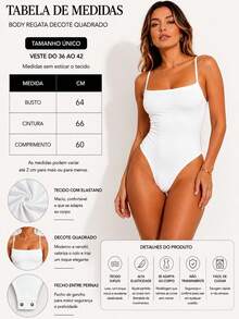 Body Bori Collant Feminino Alça Alcinha Decote Reto Com Bojo Forrado Modelador Tecido Com Elastano Versátil Moda Em Alta - Branco - Visão 6