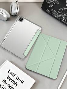 1件透明壓克力 Y 型折疊薄荷綠平板保護殼，適用於 iPad Mini6/7/Air/Air2/9.7/10.2/10.5/10.9 (Air4-Air8)/Pro 11/10th Gen/A16/Pro 11 2024，全透明壓克力背殼，絲綢質感 8 折蓋，可調節支架，自動休眠/喚醒，內置筆槽，不含筆，部分機型附相機框 - 薄荷綠 - 查看 1