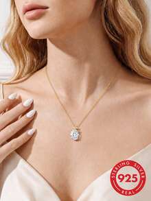S925 Sterling Silver Oval Stone Pendant Necklace, Versatile Jewelry For Women, Gift For Girlfriend, Wife, Mother On Birthday, Anniversary - Multicolor - View 3