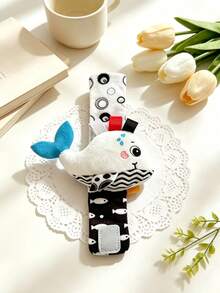 1pc Cute Cartoon Animal Baby Wrist Rattle Toy, Koala Zebra Panda Whale Design, Newborn Baby Animal Wristband Rattle, Black & White Visual Stimulation Baby Grasping Training Rattle Soothing Toy, Suitable As Newborn Baby Gift - Multicolor - View 2