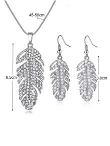 Elegant Elegant Women's Full Rhinestone Feather Pendant Necklace & Ear Hook Set, Versatile For Evening Party, Date, Commute, Holiday Gift Accessory - Feather - View 6